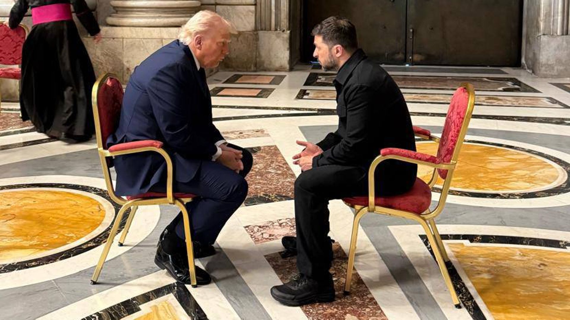 Trump criticises Putin as he is pictured holding talks with Zelenskyy in Vatican