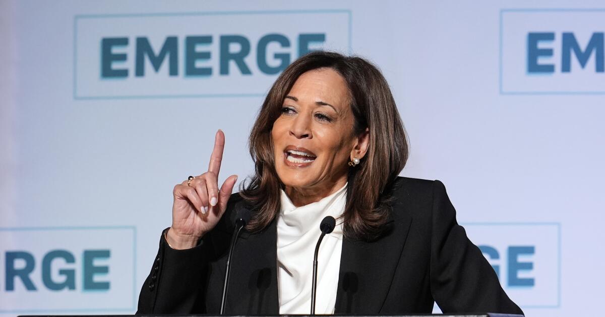 Kamala Harris blasts Trump’s policies in first major speech since leaving office