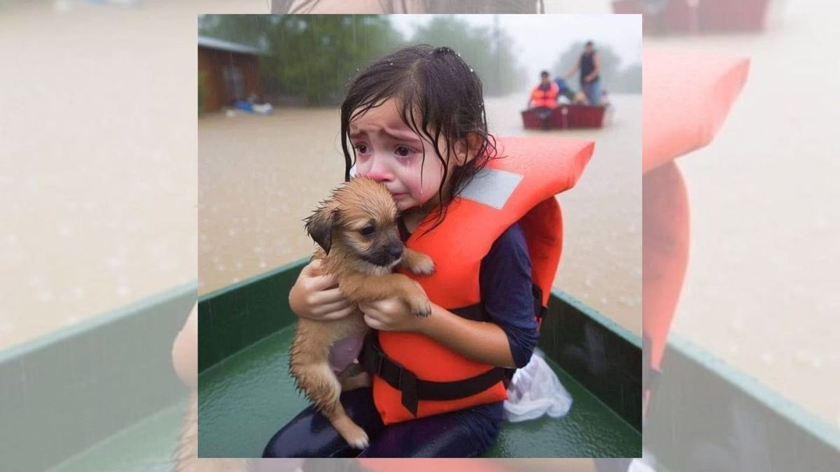 Photo Shows Crying Girl and Puppy After Hurricane Helene?