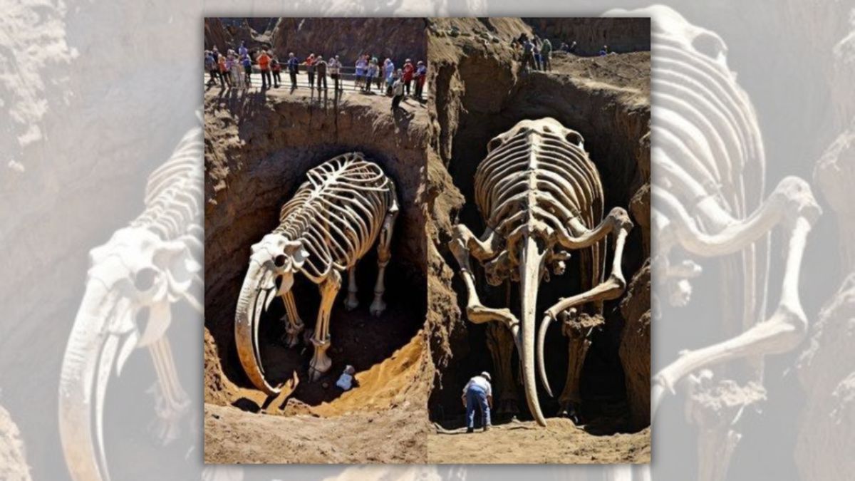 No, these aren’t real photos showing mammoth skeleton’s excavation