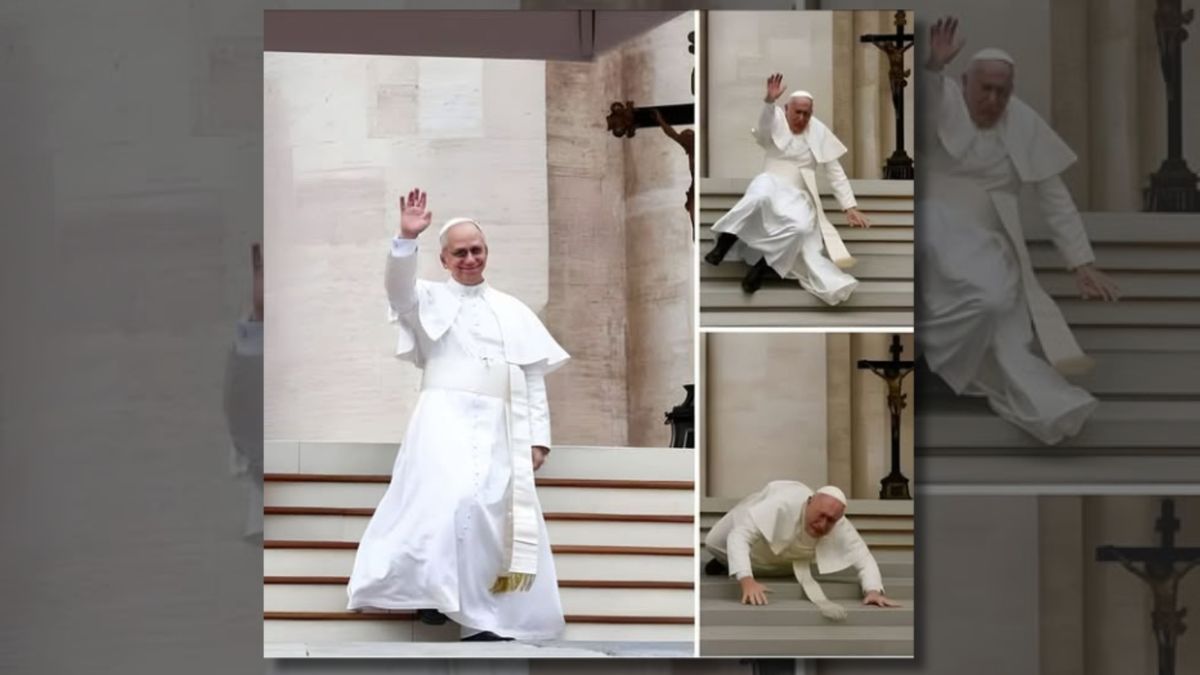 Don’t fall for photos of Pope Leo XIV tumbling down stairs