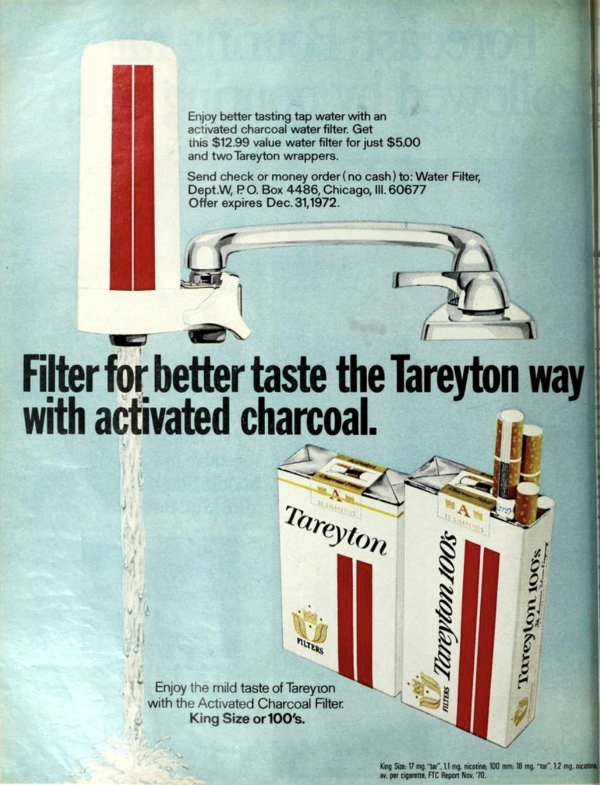 Tareyton cigarette and water filters