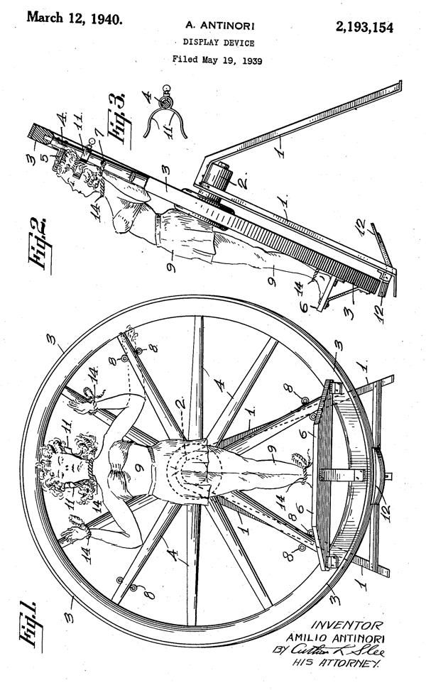 A device for spinning a woman on a wheel
