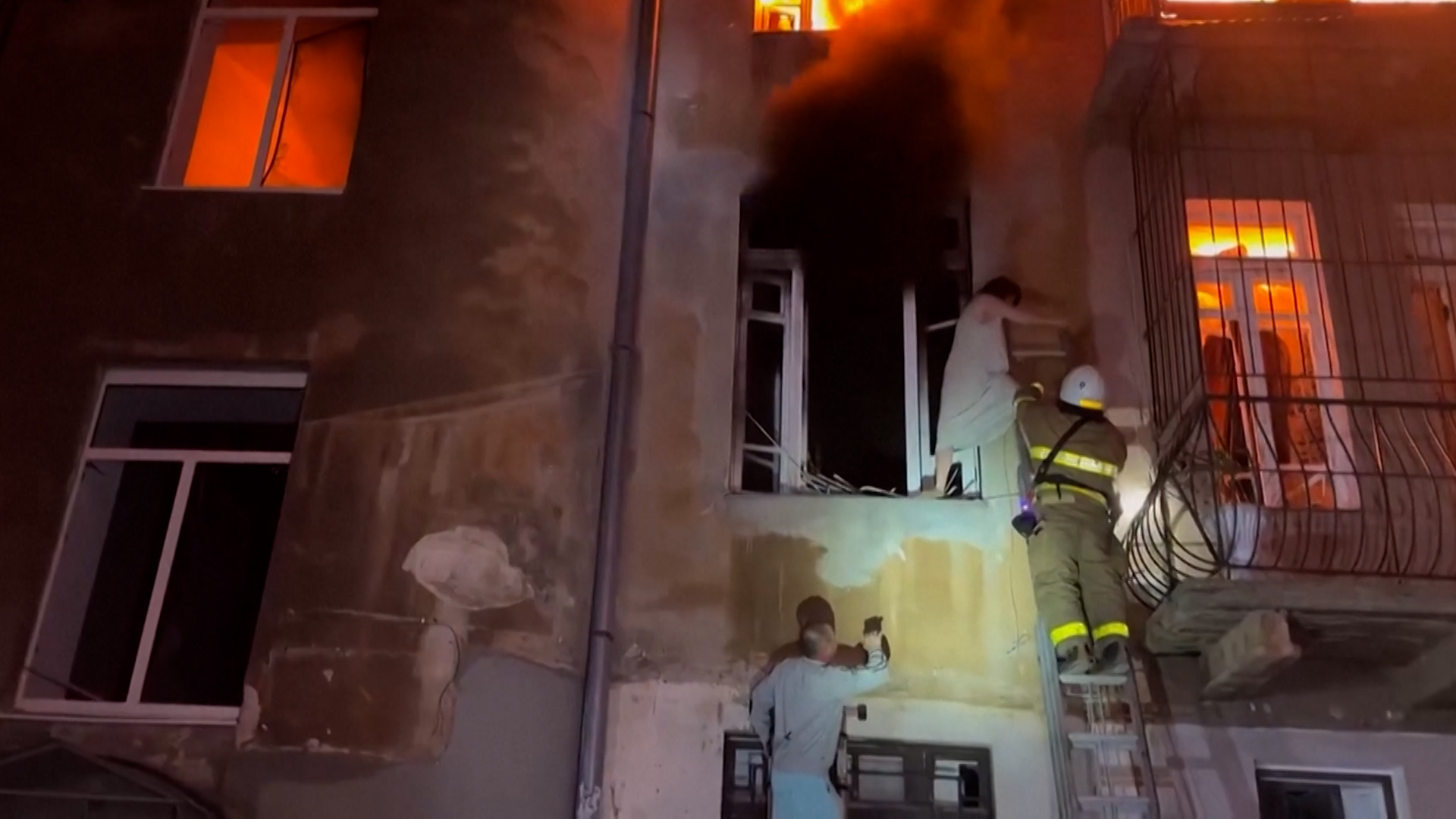 Woman rescued from burning house after Russian attack on Ukraine