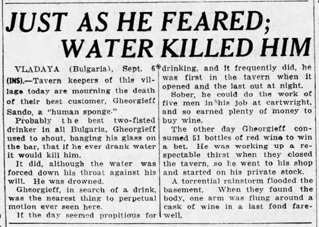 Man who refused to drink water died by drowning