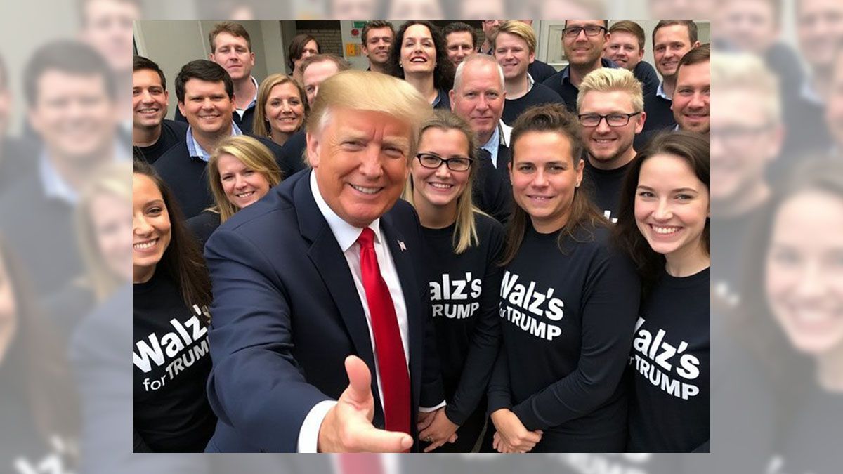 Fake Photo Shows Trump Posing with People Wearing ‘Walz’s for Trump’ Shirts