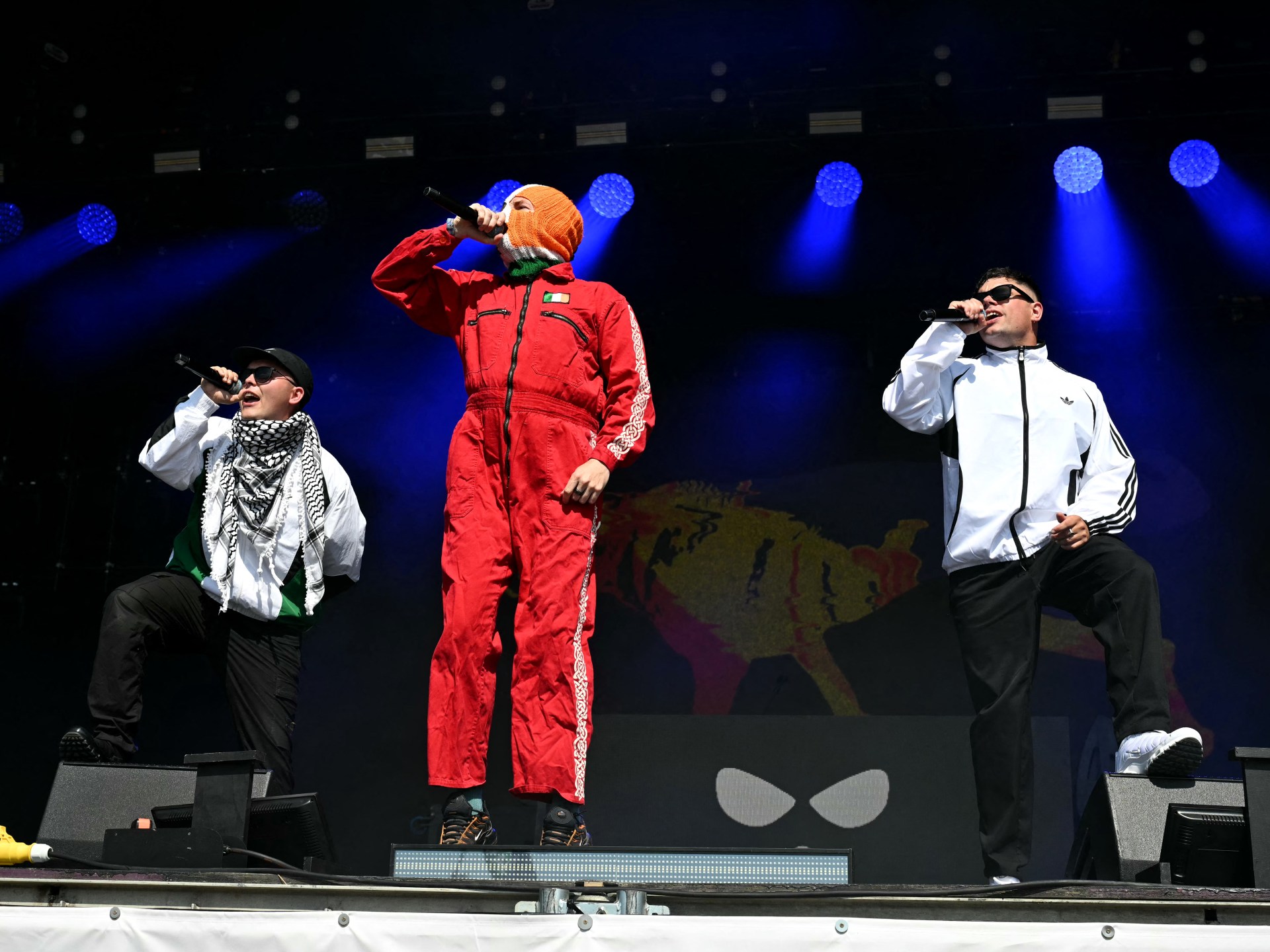 Irish band Kneecap shouts out to Palestine Action Group at Glastonbury