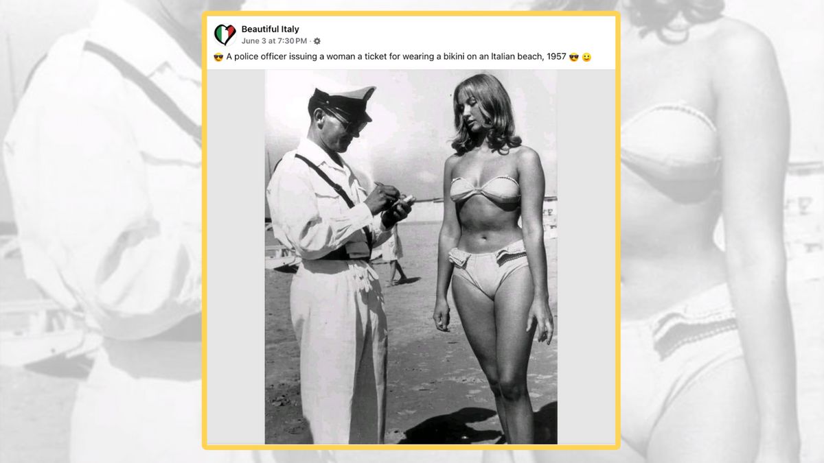 Photo authentically shows Italian officer ticketing woman for wearing bikini?