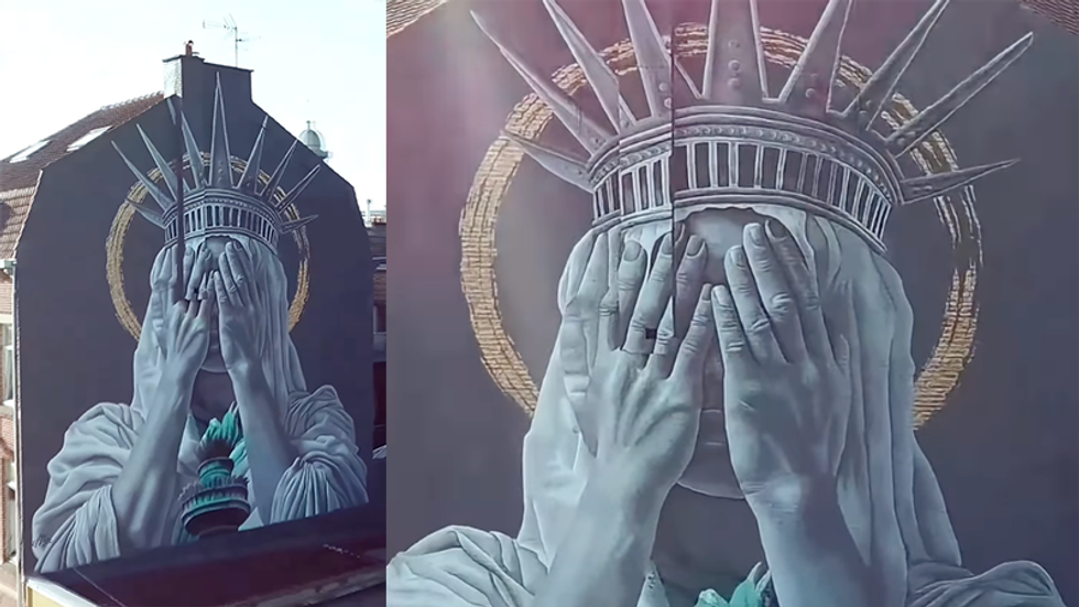 France unveils mural throwing shade at America for July 4th