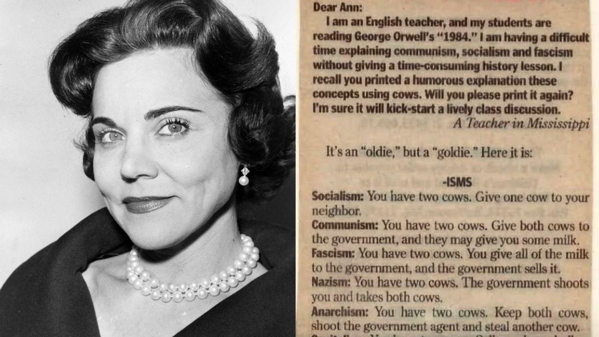 ‘Ask Ann Landers’ column once used cows as analogy to explain fascism and socialism