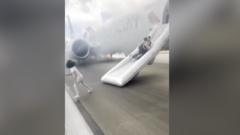 Passengers use emergency slides to flee plane fire in US
