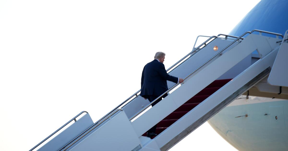 Trump, en route to Alaska, hints at tougher line with Putin on Ukraine