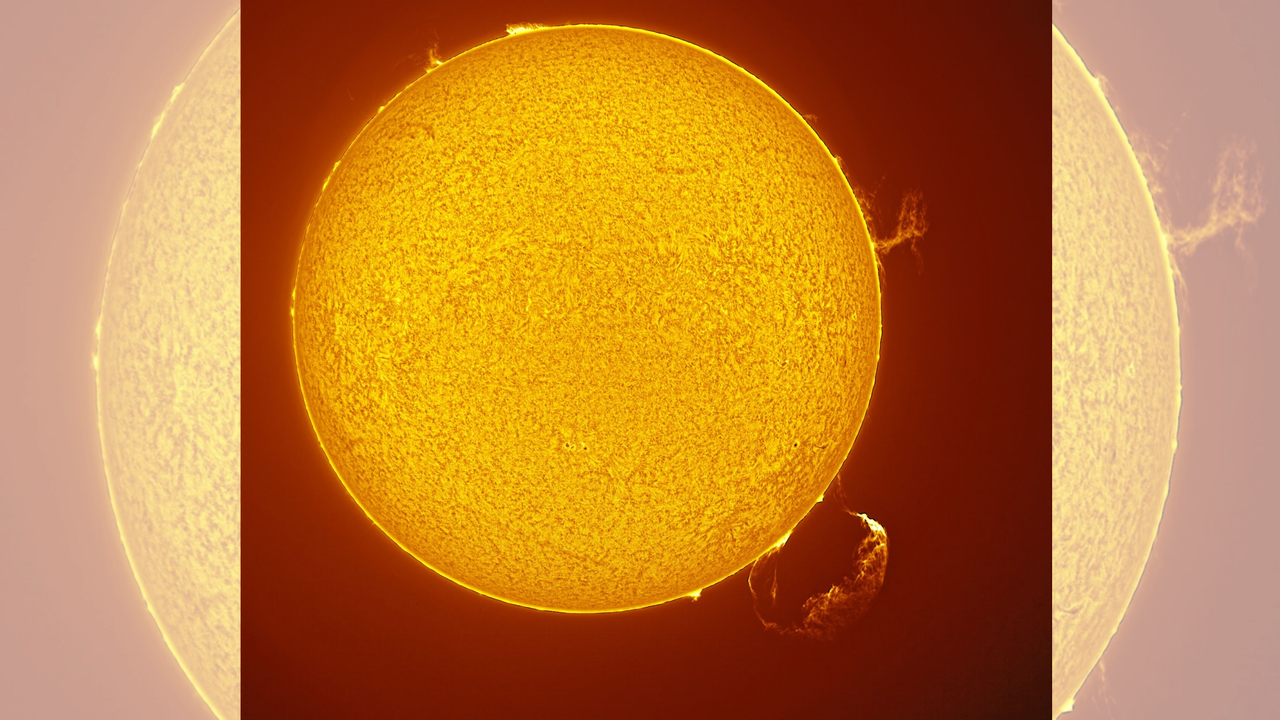 Jaw-dropping photo captures solar tornado and gigantic plasma eruption raging on the sun at the same time