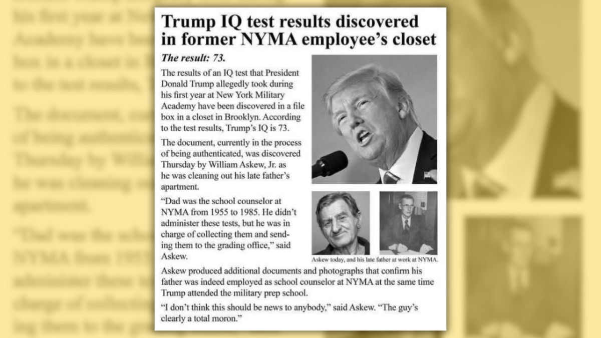 Trump didn’t score 73 on IQ test in 1st year at New York Military Academy