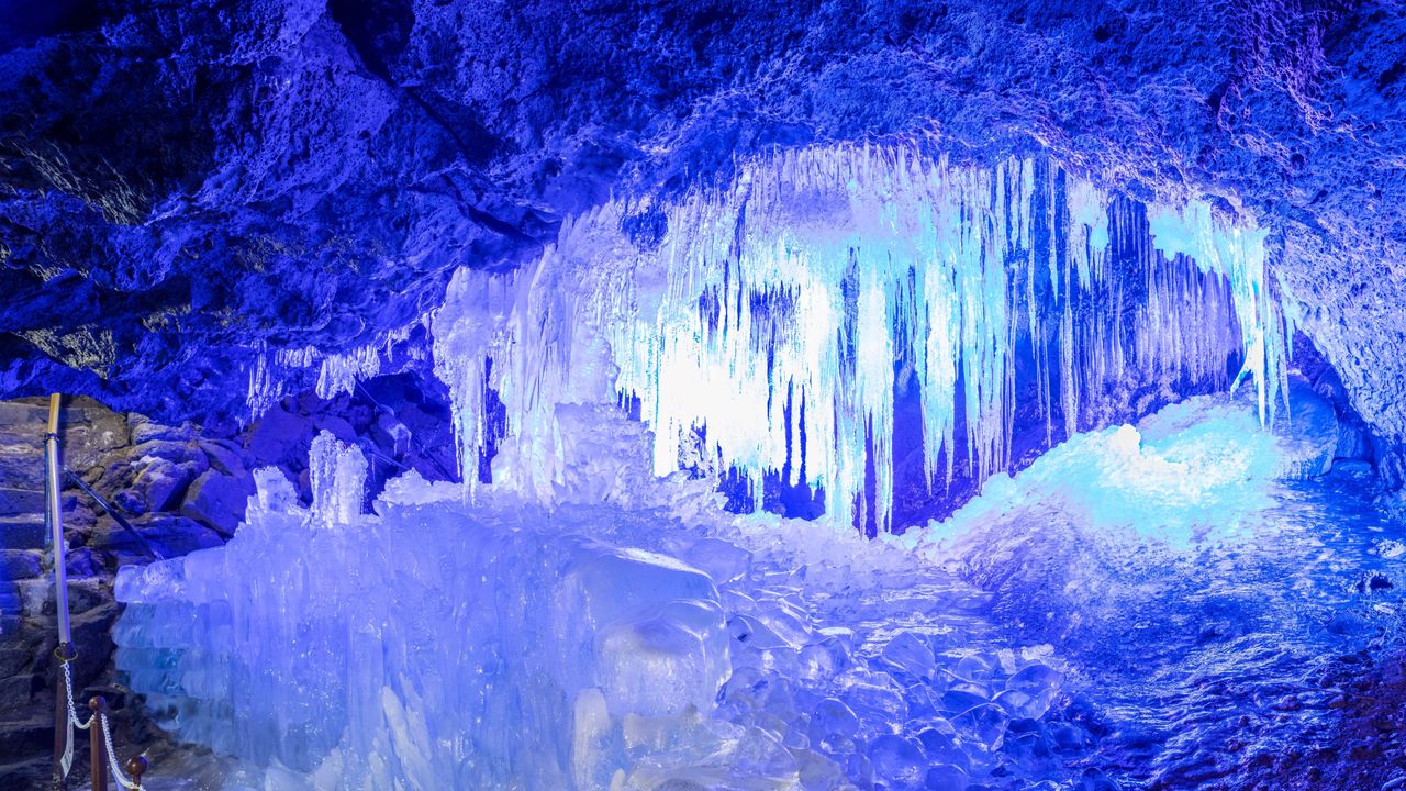 Narusawa Ice Cave: The lava tube brimming with 10-foot-high ice pillars at the base of Mount Fuji