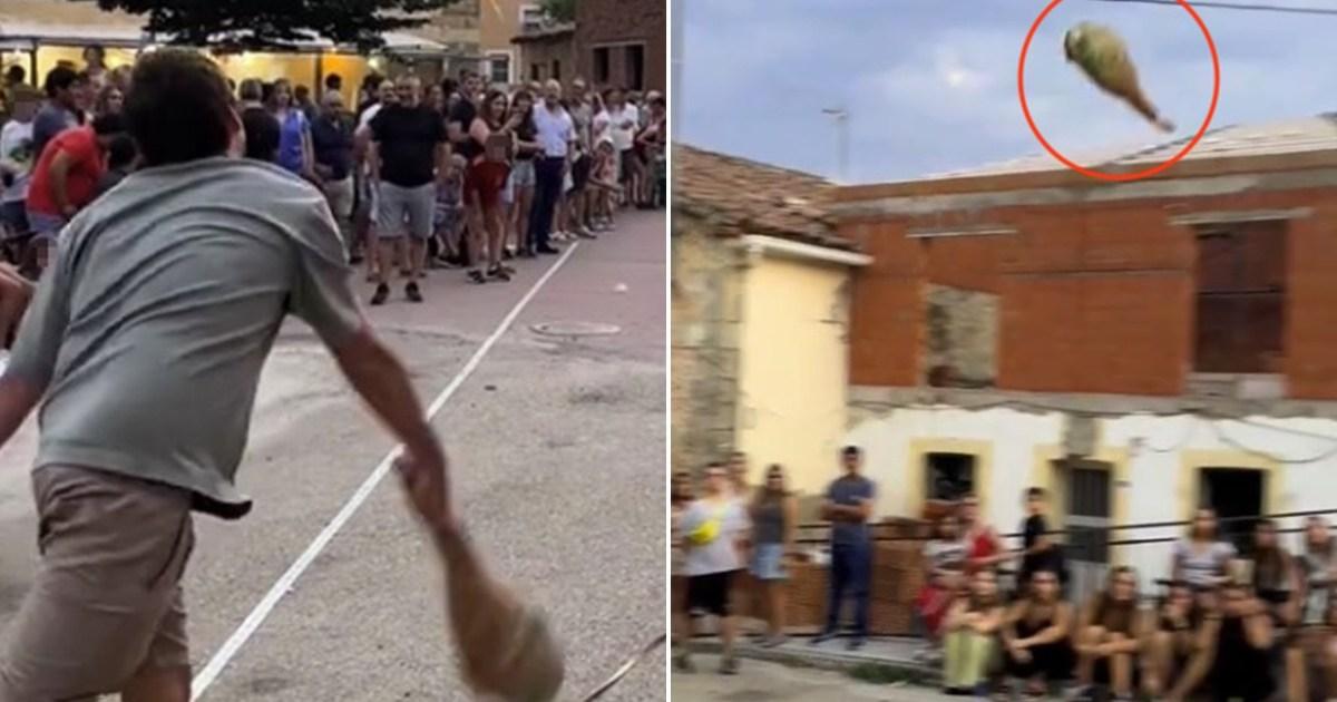 Spanish village where people go wild for tossing their ham