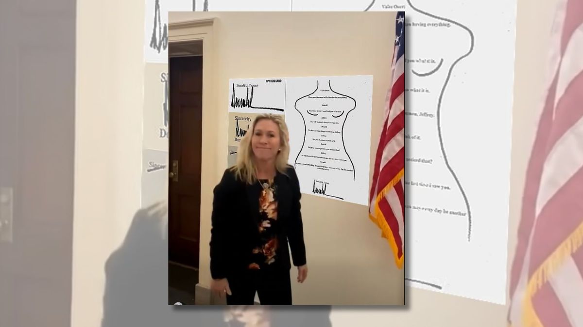Fake video shows Marjorie Taylor Greene putting up poster of Trump’s alleged Epstein birthday letter