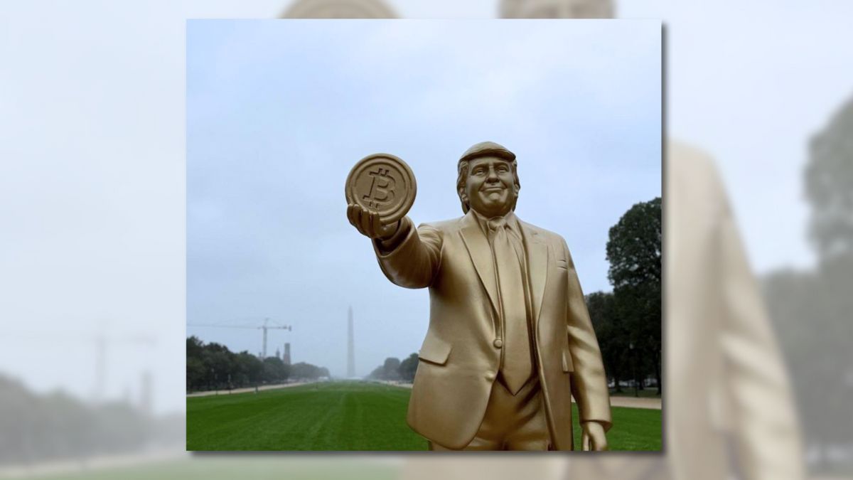Golden statue of Trump holding bitcoin appeared outside US Capitol