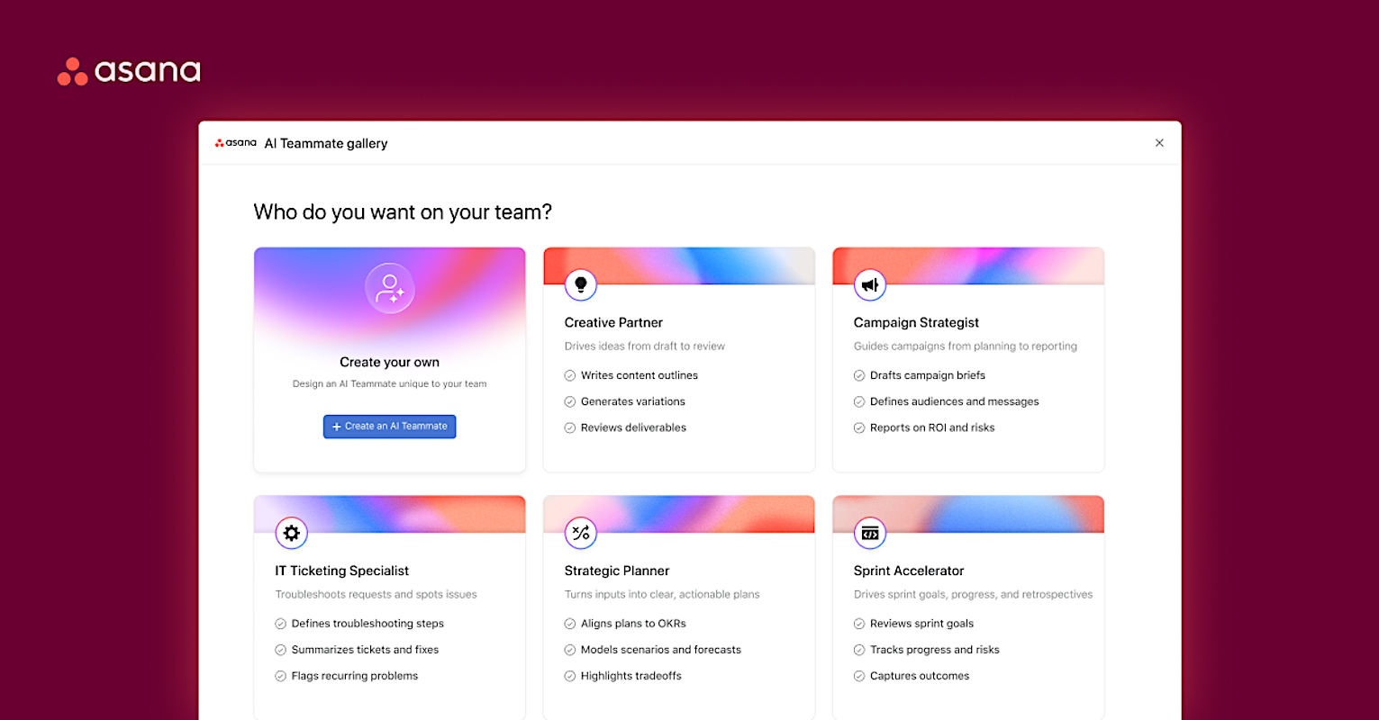 Asana puts ‘AI teammate’ agents to work