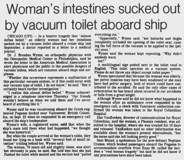 Vacuum Toilet Evisceration