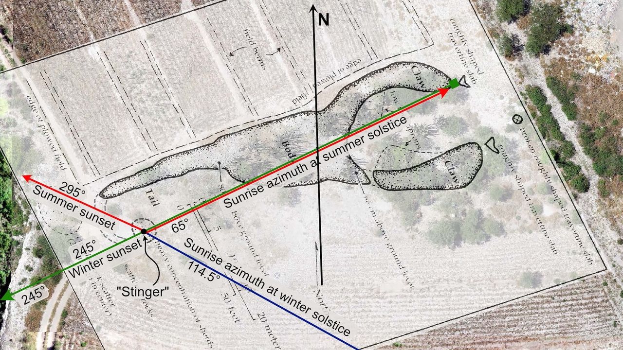 200-foot scorpion effigy mound in Mexico may align with the solstices