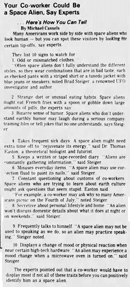 Is your co-worker a space alien?