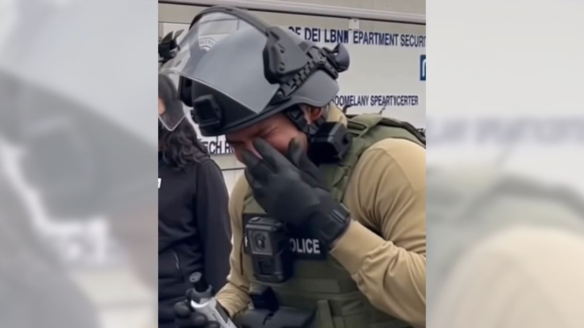 Does video show ICE agent pepper-spraying himself in face?