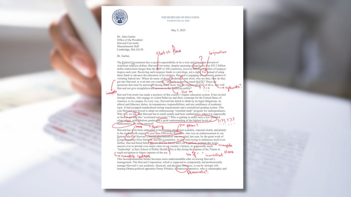 No proof Harvard marked up letter from Linda McMahon announcing end to new federal grants