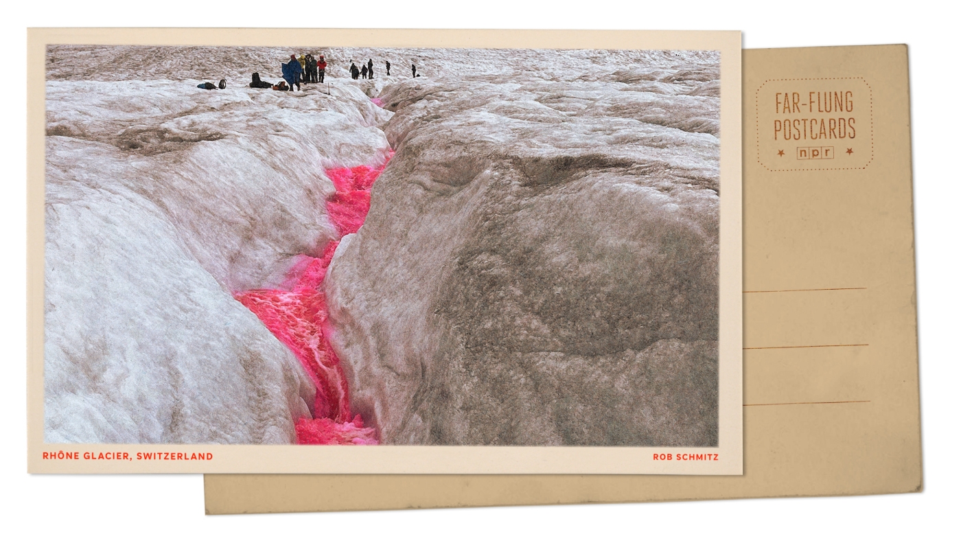 Greetings from the Rhône Glacier, where a gash of pink highlights how it’s melting