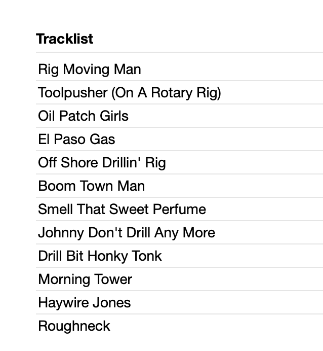 Texas Oil Patch Songs