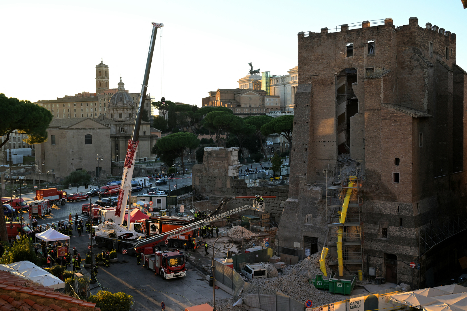 Worker trapped after medieval Rome tower partially collapses