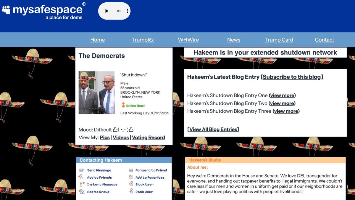 Did the White House make this parody MySpace page mocking Democrats over shutdown?
