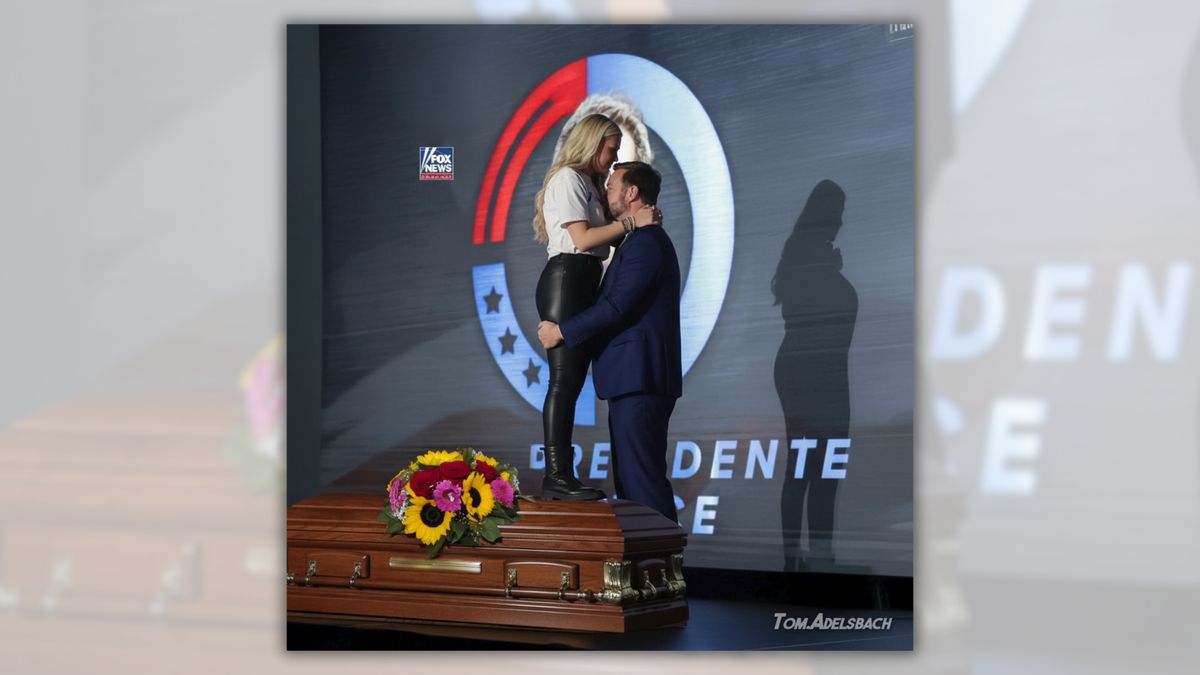 Image of Erika Kirk standing on coffin, embracing JD Vance isn’t what it seems