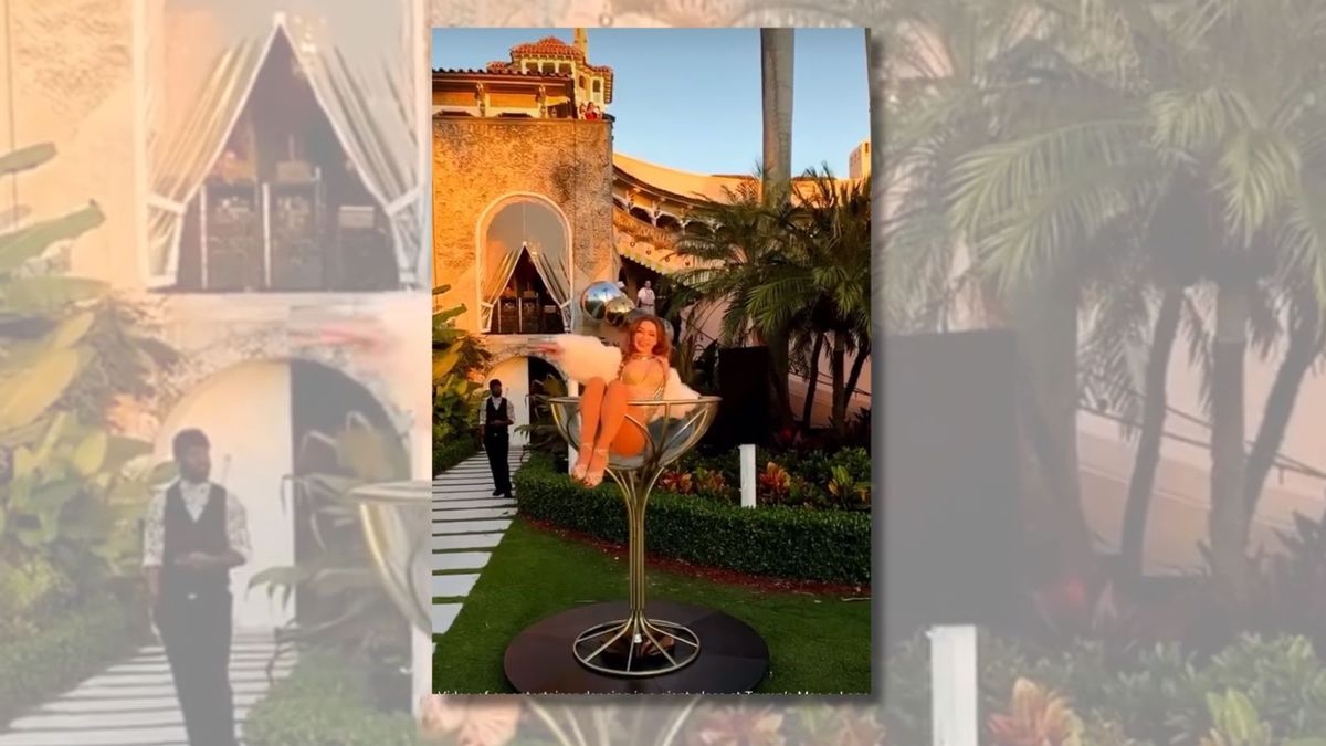 Yes, this footage shows woman dancing in giant cocktail glass at Trump ‘Great Gatsby’ party