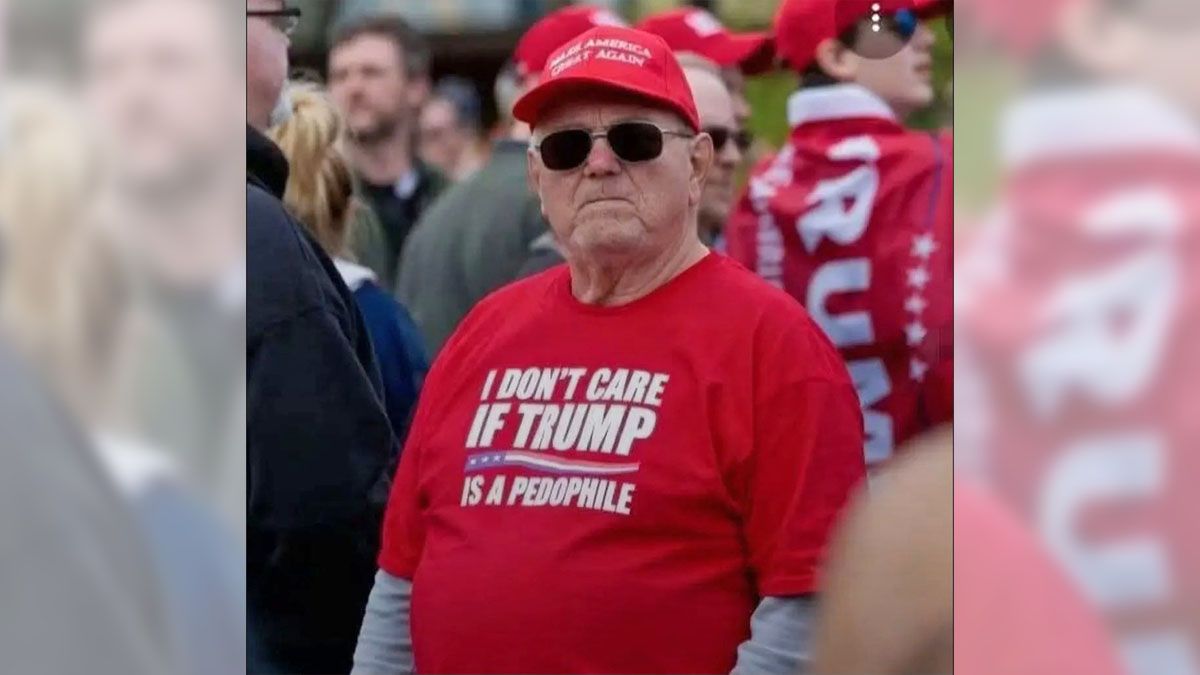 Why fake photo of man wearing ‘I don’t care if Trump is a pedophile’ T-shirt spread online