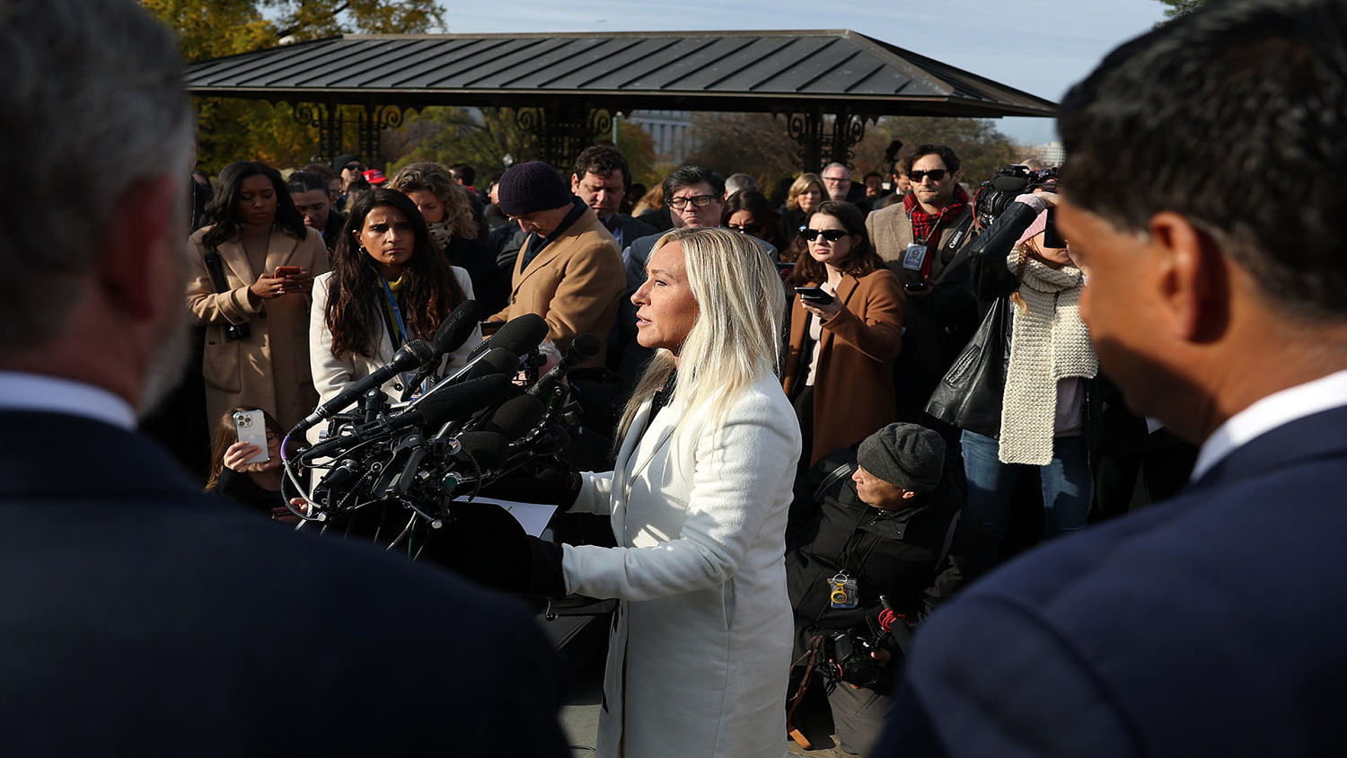 Marjorie Taylor Greene speaks at press conference with Epstein victims