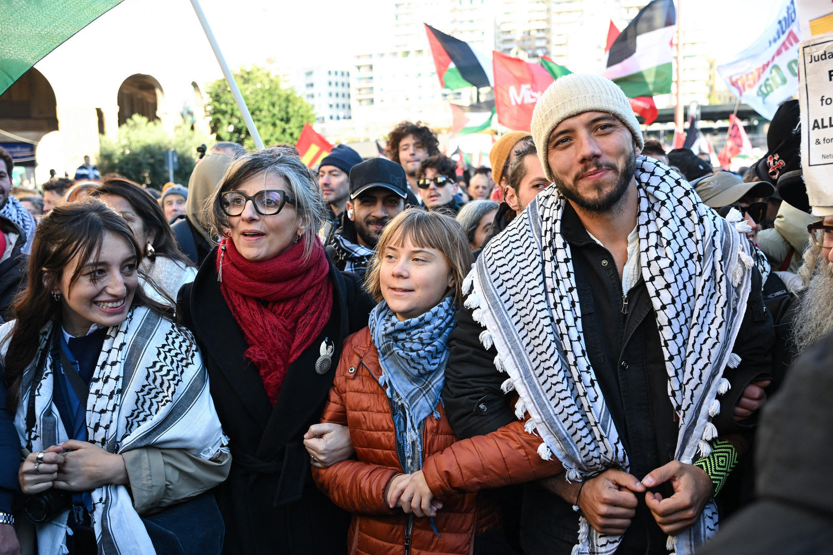 Thunberg and Albanese join pro-Palestine protests in Italy