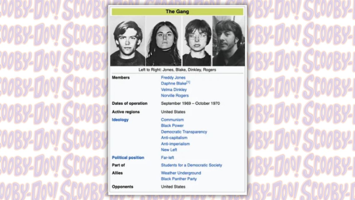 Does this Wikipedia listing show ‘Scooby-Doo’ characters were based on real ’60s leftist group?