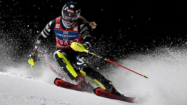 Mikaela Shiffrin wins 4th straight slalom of Olympic season as rivals falter in night race