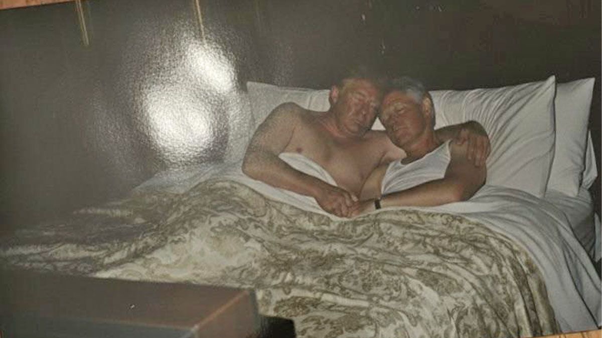 Is photo of Trump and Bill Clinton cuddling in bed real?