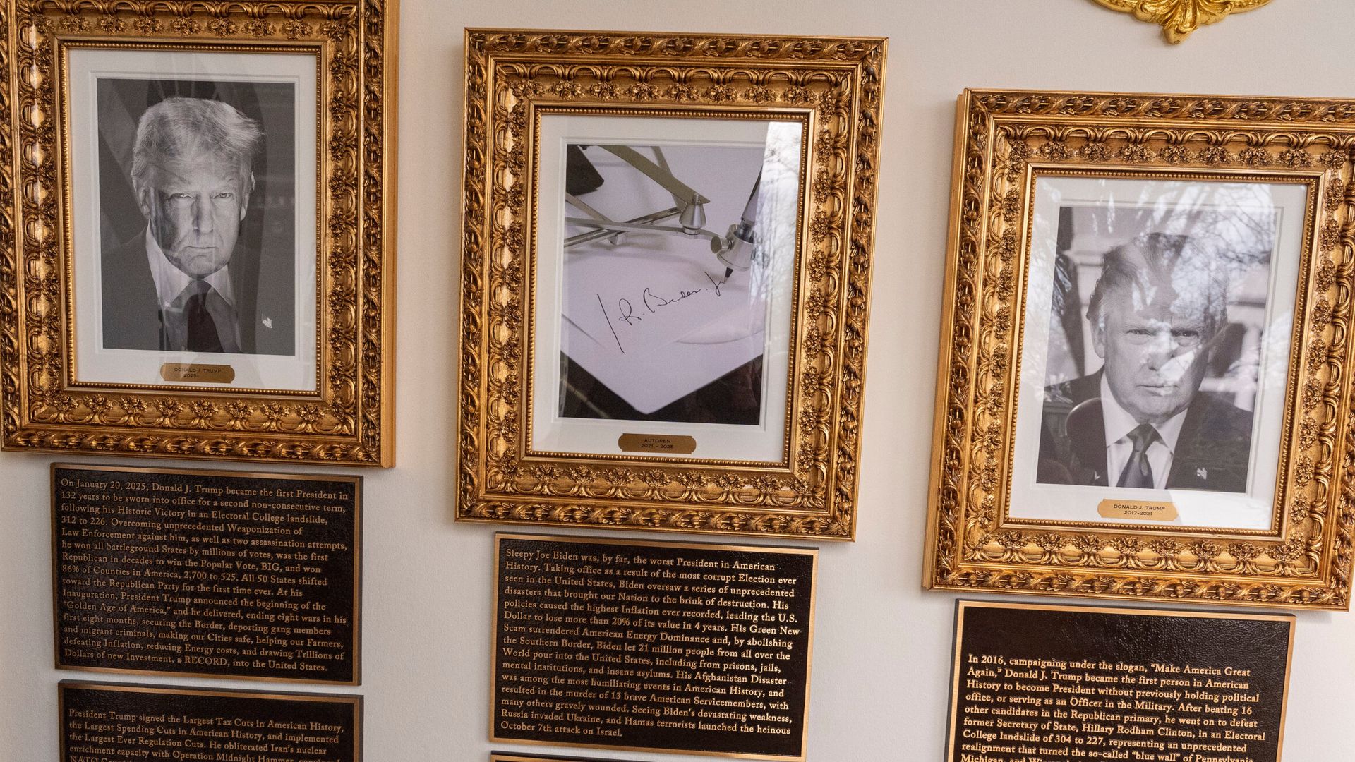 White House plaques attack ex-presidents in typical Trump style