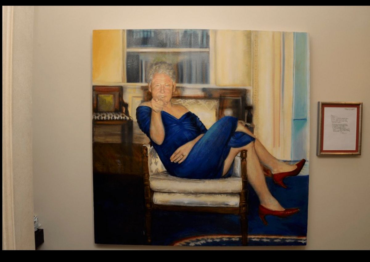 Epstein owned painting of Bill Clinton in a blue dress. Here’s context