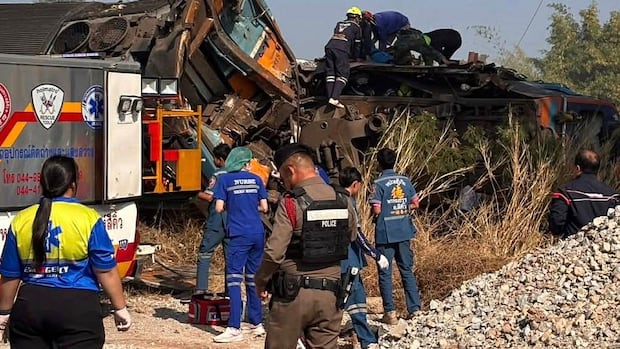 At least 12 dead after crane collapses onto passenger train in Thailand