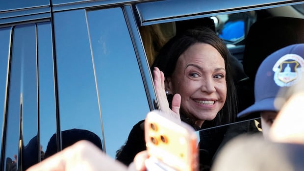 Venezuelan opposition leader Maria Corina Machado gifts her Nobel Peace Prize to Trump