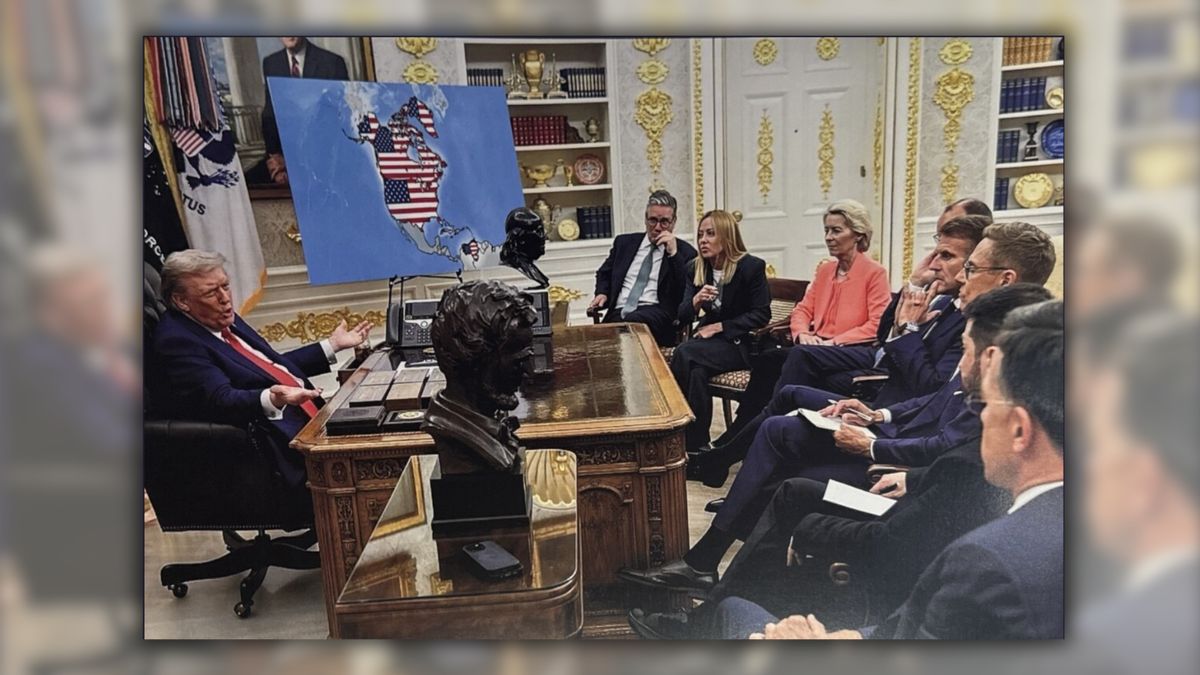 Trump shared edited photo featuring map with Venezuela, Canada and Greenland covered by US flag