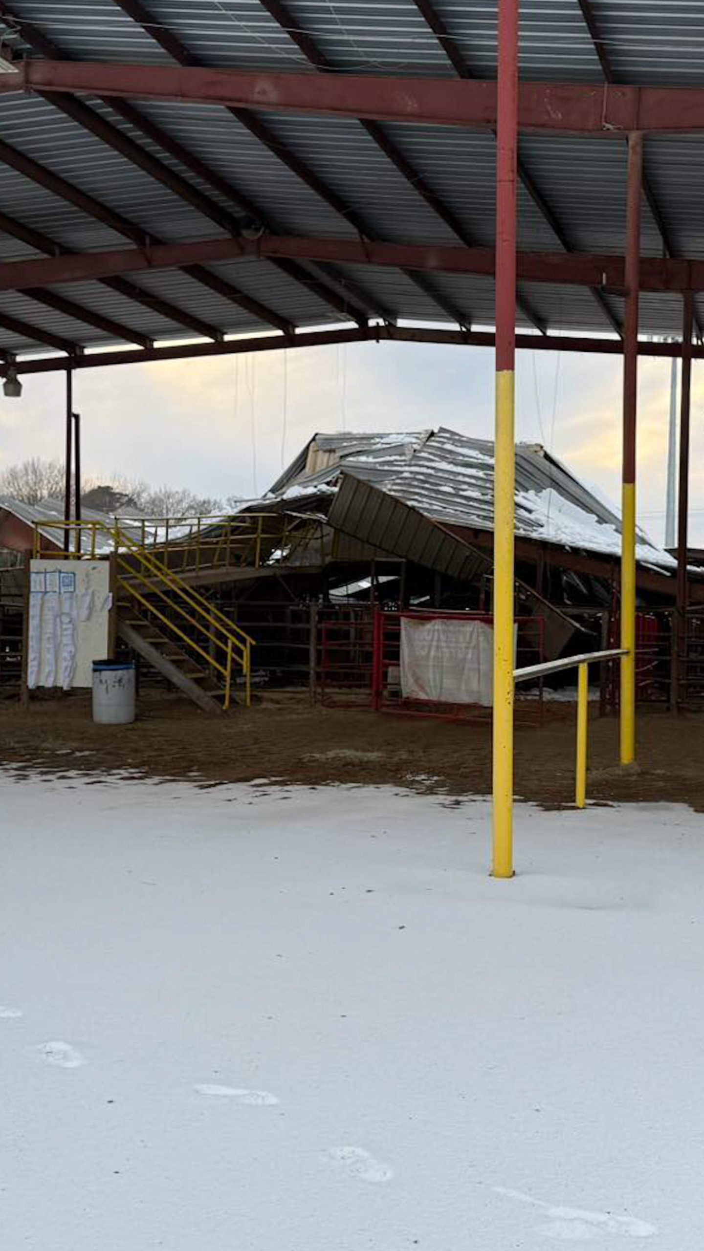 Rodeo arena roof collapses under the weight of snow