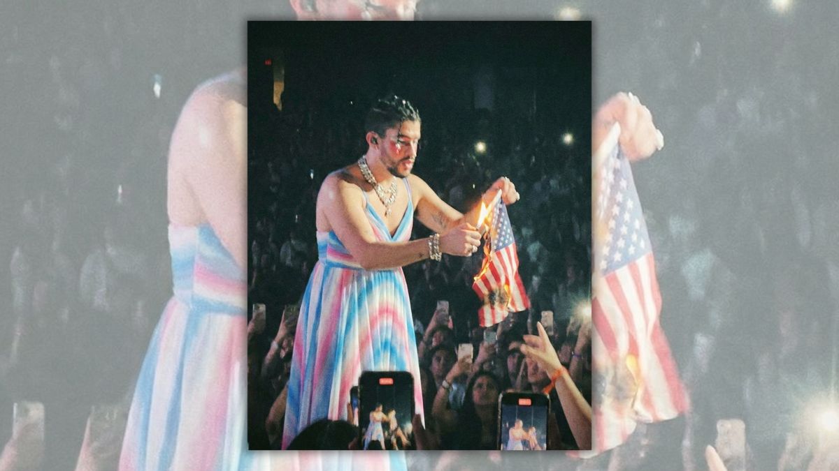 Does this image show Bad Bunny burning American flag? Not so fast