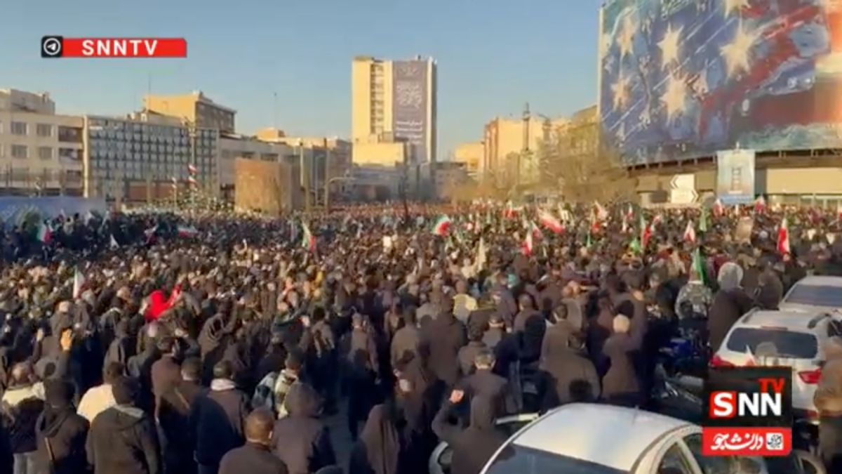 Inspecting video said to show Iranian mourners calling for revenge over strikes that killed Khamenei