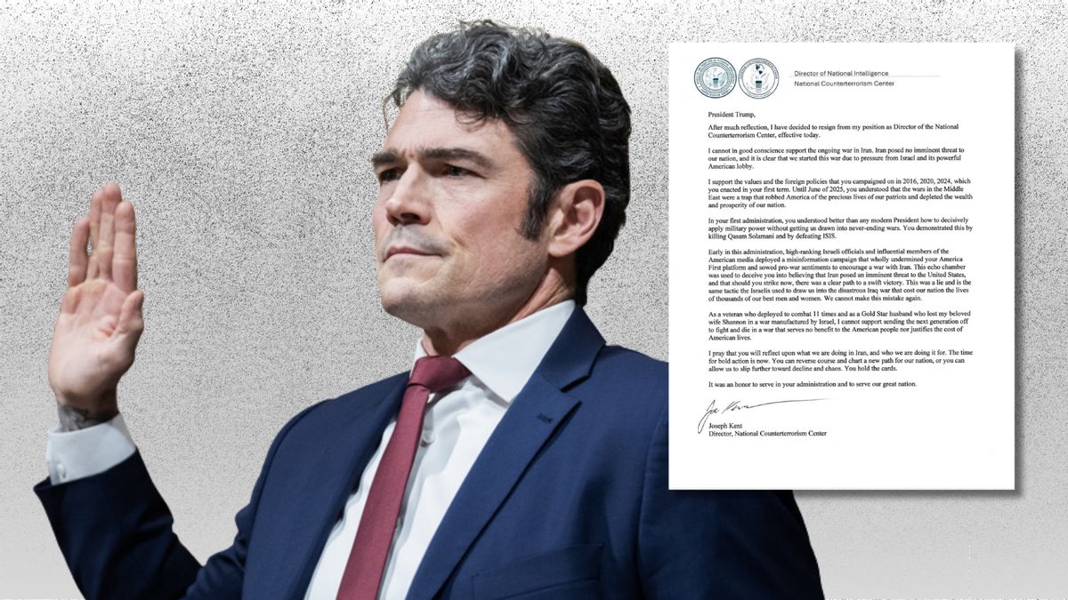 Resignation letter from US counterterrorism head Joe Kent over Iran war is authentic. Read it here