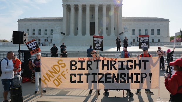 Justices grill Trump administration lawyer on ending birthright citizenship, with president in attendance